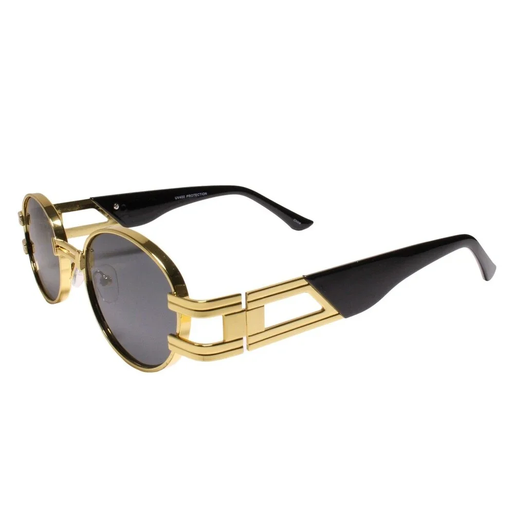 Look Rich Dope Hip Swag Metal Double Temple Accent Oval Round Gold Sunglasses